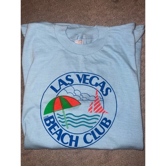 Las Vegas Beach Club baby blue single stitch vintage T shirt. size XL. - Picture 1 of 8